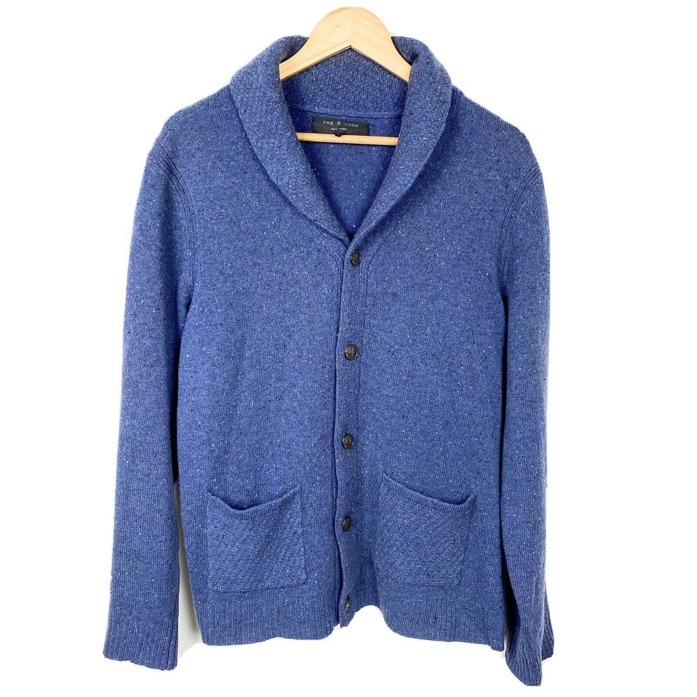 rag & bone blue wool knit button down cardigan